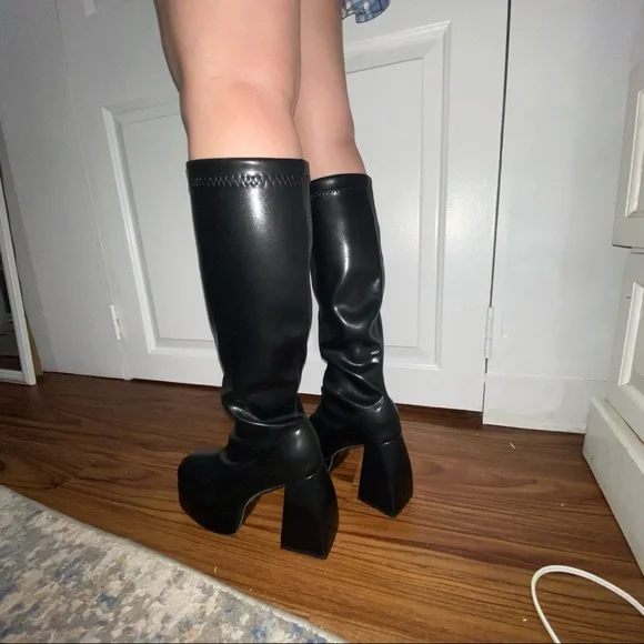 Chunky Black High Platform Boots - Picture 2 of 5